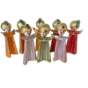 Vintage Hand-made Paper Magi Wise Men King Figures Lot of 8 MCM